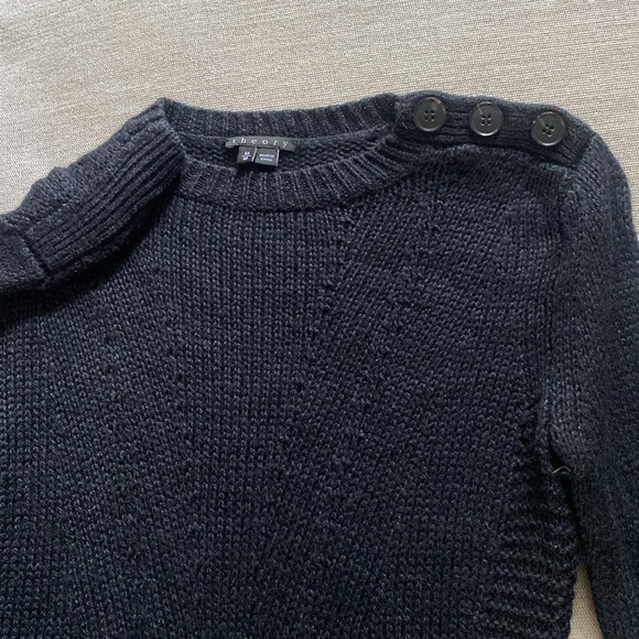 Theory Aleesna Leuna Silk Alpaca Blend Black Knit Button Shoulder Sweater Size M - Picture 5 of 13